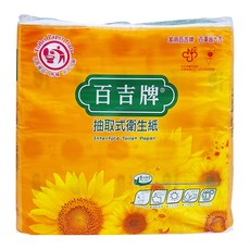 百吉牌 抽取式衛生紙 100抽 100%原生紙漿 台灣製造, 10包, 1袋