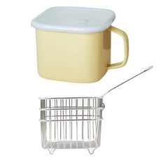 電磁爐用把手琺瑯鍋 黃色 2.2L + 油炸網套組