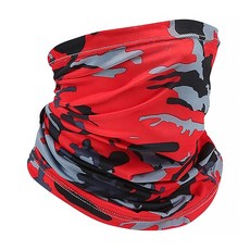 Reddot 紅點生活 歐美多功用冰絲頭巾圍脖巾, 多種配戴方式 隨意百搭 高彈性設計 舒適不緊繃 全面防曬 有效阻隔紫外線, 44 x 24cm, 迷彩紅, 1個