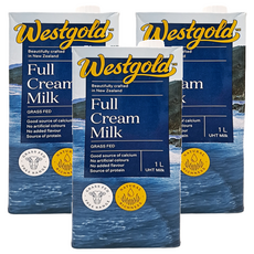westgold威斯蘭 全脂保久乳 紐西蘭草飼全脂牛奶, 1L, 3瓶