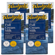 westgold威斯蘭 全脂保久乳 ｜紐西蘭草飼全脂牛奶｜無添加、無人工色素｜家庭號, 1L, 4瓶