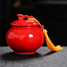 Onlium玄關鹽罐財運紅色珠子迷你花瓶圓形, 06 紅色