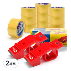 Peace Korea 封箱膠帶切割器 2入 + 封箱膠帶 50m 63微米 10入 套組, 紅色, 2套