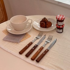 木質西式餐具2件組, 銀色 + 棕色, 2套, 叉子 2p + 餐刀 2p