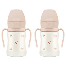 GROSMIMI 一鍵式不鏽鋼櫻桃吸管杯 200ml, 甜瀝青, 2個