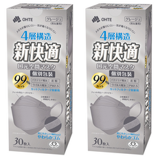 OHTE 新快適 成人魚型口罩, 灰色, 30片, 2盒