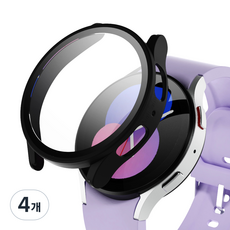 iamdue 智慧手錶鋼化玻璃全包覆保護殼 混合式, 全黑色, 4個