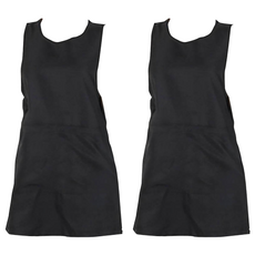 Clean Uniform 基本款連身裙式防水素色兩側開衩圍裙, 黑色, 2件
