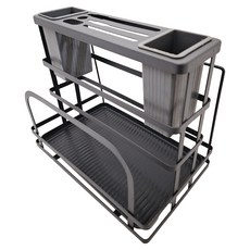 JAR 嚴選 免釘廚房多功能筷子刀具收納瀝水架 附砧板蓋子架, 灰色, 1個