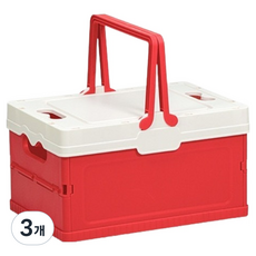 소소앤 접이식 폴딩 뚜껑형 수납 정리함, 화이트 + 레드, 3개