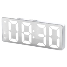 小麥購物 LED聲控數字時鐘 鏡面款，簡約時尚，USB充電，靜音鬧鐘, 白色