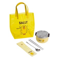 Hiromimi LINE FRIENDS 雙層隔熱便當盒5件組, 莎莉 黃色, 1組