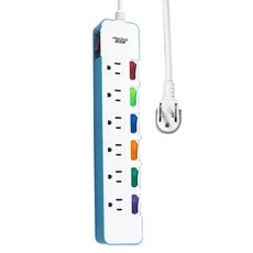 FONG HUA 崶華 翹翹板開關七開六插15A三芯電腦延長線 1.8M, 延長線 白色, 1個