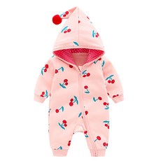 Mom's care 櫻桃連帽拉鍊式新生兒宇航服