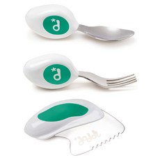 doddL 人體工學兒童學習餐具3件組 適合1-5+歲兒童, 湖水綠, 餐刀 + 湯匙 + 叉子, 1組