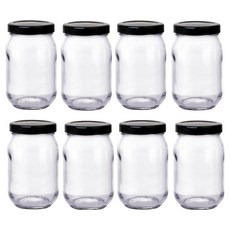 미르코리아 유리병 580 높은형 블랙 + 뚜껑 랜덤발송, 500ml, 8개