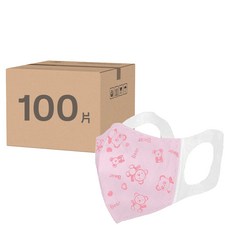 淨新科技 3D立體寬耳幼幼醫療口罩, 粉底粉熊, 50片, 2盒