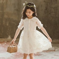 女童款清純蕾絲短袖連身裙