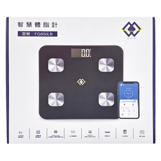 禾統 FG850LB APP數據追蹤、多人共享、精準測量 健康管理好幫手, 智慧型體脂計 黑色, 1個