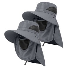 Tiger Pavilion 虎閣 戶外防紫外線遮陽釣魚登山帽 2件組, 深灰色
