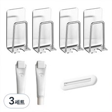 에트레인 칫솔걸이 거치대 스탠레스 무타공거치대 4p + 치약걸이 2p + 치약짜개 세트, 메탈 + 화이트, 3세트