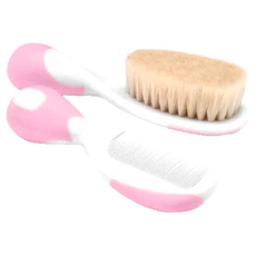 Chicco 嬰兒專用髮梳組，天然山羊毛，嬰幼兒護理，髮梳X1 扁梳X1, 粉色, 1組