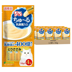 INABA CIAO 啾嚕 肉泥 4條, 雞肉 乳酸菌配方, 56g, 12袋