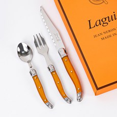 JEAN NERON Laguiole 禮盒組 蛋糕餐具 3件組, 1套, 湯匙 + 叉子 + 刀子, 橘色
