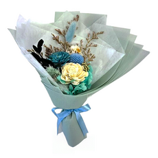 A-ONE 匯旺 白藍索拉玫瑰花 藍色大球花 永生花束, 混合色