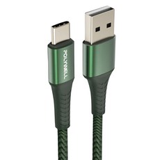 POLYWELL 寶利威爾 USB To Type-C 編織充電線 適用安卓手機 行動電源 PW15-W45-A347, 0.5m, 綠色, 1條