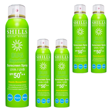 SHILLS 舒兒絲 很耐曬超清爽防副美白防曬冰鎮噴霧 天然植萃草本 SPF50+, 180ml, 5瓶