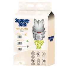 Snappy Tom 幸福貓 豆腐貓砂 海綿般吸水性 低粉塵 包覆臭味 100%天然原料 快速凝結 遇水即溶可沖馬桶, 1包, 2kg, 綠茶香