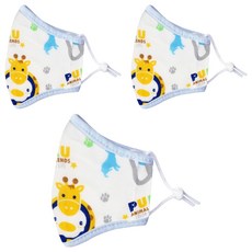 PUKU 藍色企鵝 兒童紗布防護口罩, 棉質透氣親膚, 三層防護, 彈性不勒耳, S, 水藍, 3個