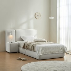 스칸디아 더스테이 호텔 패브릭 헤드형 침대 프레임 + 협탁 세트 방문설치, 라이트그레이