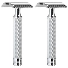 MUHLE 雙面刮鬍刀 R41 菱格紋握柄設計 金屬材質 舒適刮鬍體驗, 1入, 2支