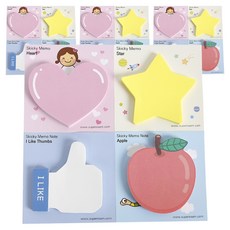 Superssam 4種形狀便利貼, 粉紅愛心 + 螢光星星 + 按讚拇指 + 蘋果, 4套, 200張