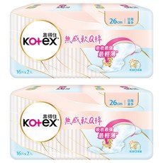 Kotex 靠得住 無感軟Q棉衛生棉 護翼型 日用, 26cm, 32片, 2組