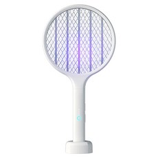 ANTIAN USB充電多功能電蚊拍 手動蚊子控制 蚊子誘捕燈 垂直底座 三層網 強勁電池壽命, 白色