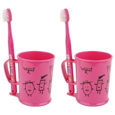 加寬兒童初中刷牙杯套組粉色3-5歲, 2組