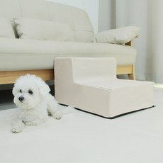 DING DONG PET 寵物PU皮革防水防滑2層階梯, 1個, 米色