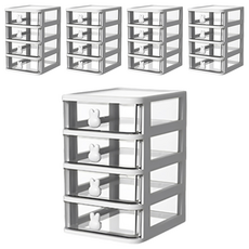 可愛童趣桌面抽屜收納盒 透明視窗 4層, 5個, 白色