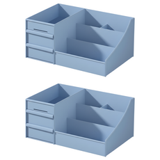 小麥購物 3層抽屜式桌上化妝品文具飾品收納盒 L2423, 北歐藍, 2個