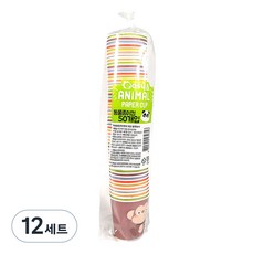 이지앤 동물 종이컵 184ml, 50개, 12세트