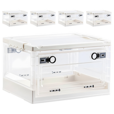 摺疊側開收納箱, 白色, 5個