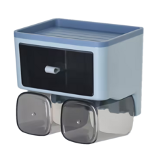 FAmILyLIFE 生活 抽屜式無痕壁掛耐重牙刷架 雙杯組, 藍色, 1組