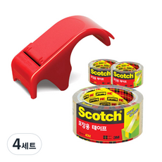 스카치 포장용 박스 테이프 디스펜서 DP-300RD + 투명 포장용 테이프 3650 48mm × 40m 3개, 혼합 색상, 4세트