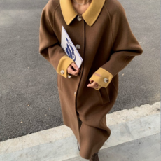 페이퍼먼츠 여성용 배색 싱글 버튼 나그랑 롱 코트 07533