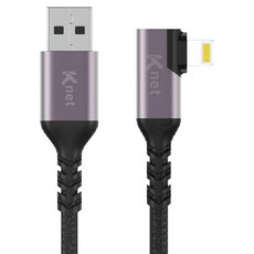 KTnet 廣鐸 G881 USB-蘋果手遊90度彎頭快充傳輸線 3A大電流, 1.2m, 1個, Black