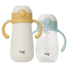 마더케이 허그 스테인리스 빨대컵 + 추 빨대컵, 650ml, 1세트, 머스터드 + 민트