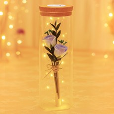 생활의지혜 LED 유리병 말린 꽃다발 편지지 세트, 블루, 1개